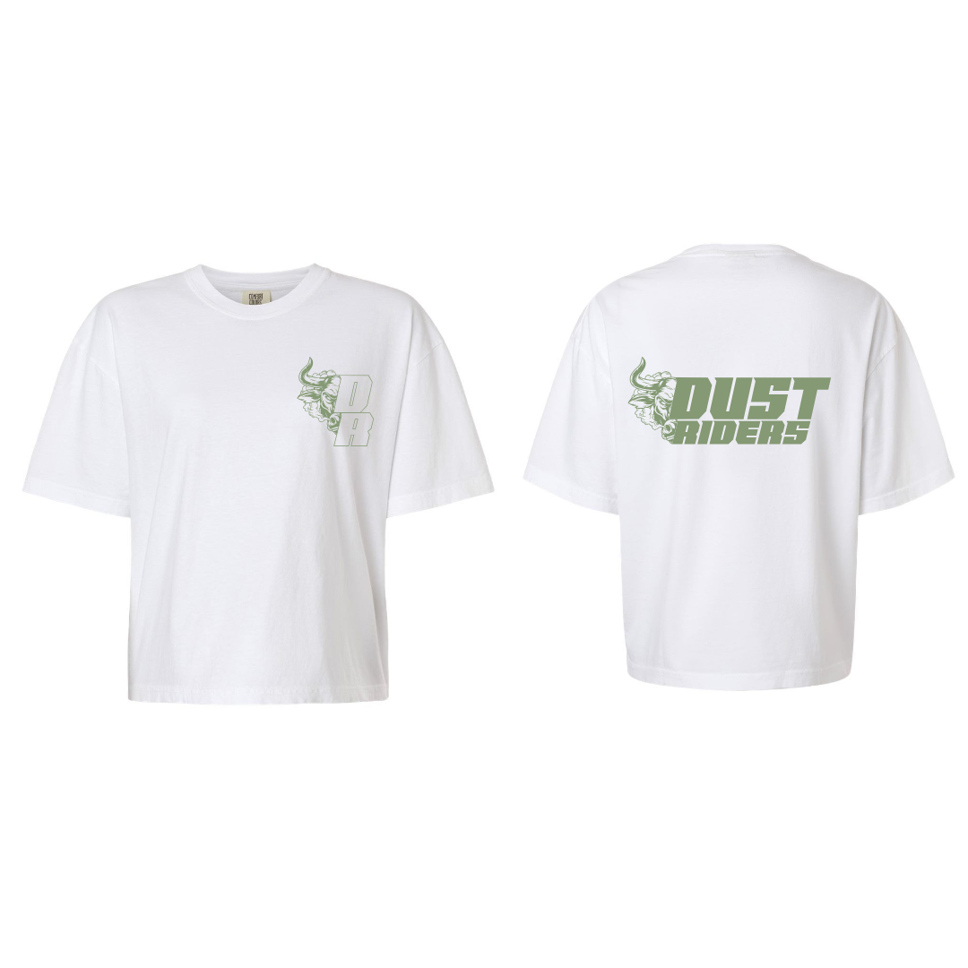 T-shirt crop - Blanc logo vert